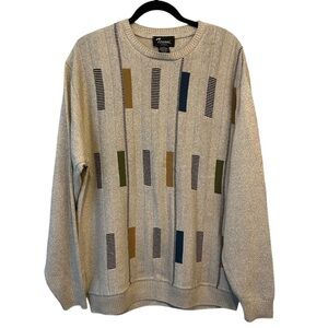 Vintage Tosani Canada Crew Neck Sweater Geometric Coogi-style Knit Pattern